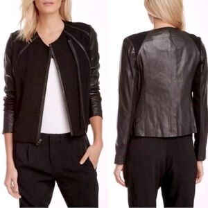 Vince leather and jersey moto jacket